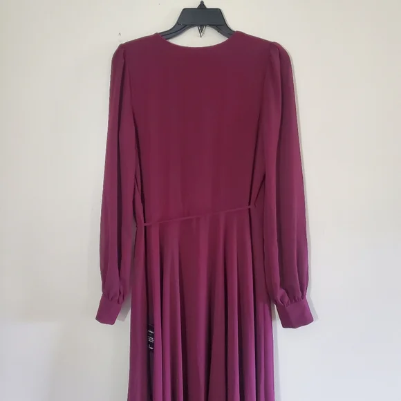NWT Lulu's Plum My Whole Heart Wrap Dress Maxi Long Sleeve Sheer Size Medium - Picture 5 of 11